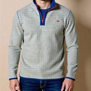 Southern Marsh Beige and Blue Zip Up Sweater